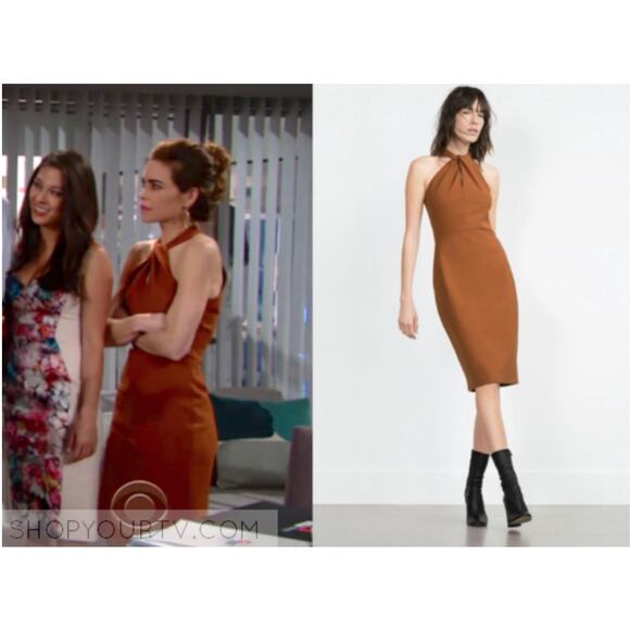 Zara Woman Orange Brown Halter Keyhole Sheath Dress Midi Sleeveless Dress Large - Picture 8 of 8